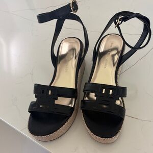 Tommy Hilfiger Black and Gold Wedge Sandals